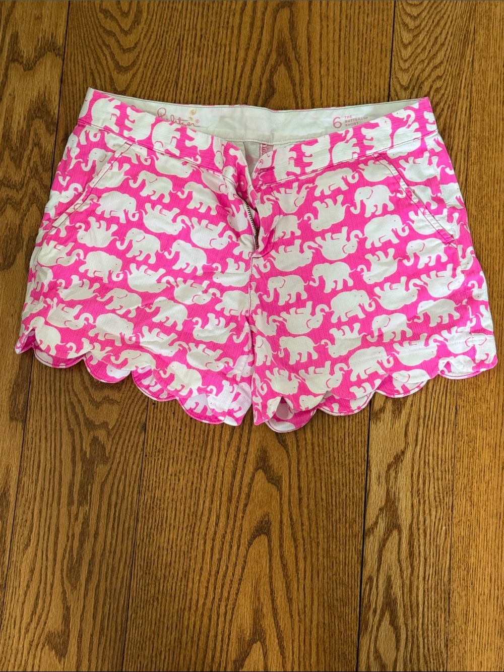 Women’s Pink Elephant Print Scallop Hem Shorts